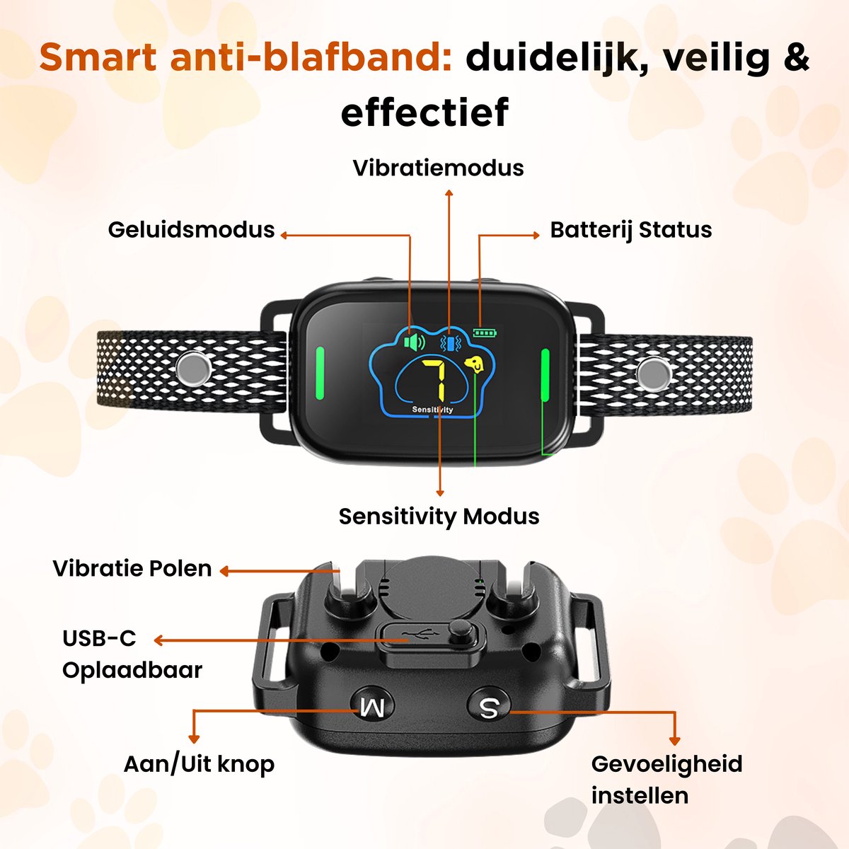 Furley’s Anti Blafband - Zonder Schok - Anti Blaf training – 3 Modi, LCD Kleurenscherm, Oplaadbaar & Waterdicht – Voor Middelgrote & Grote Honden