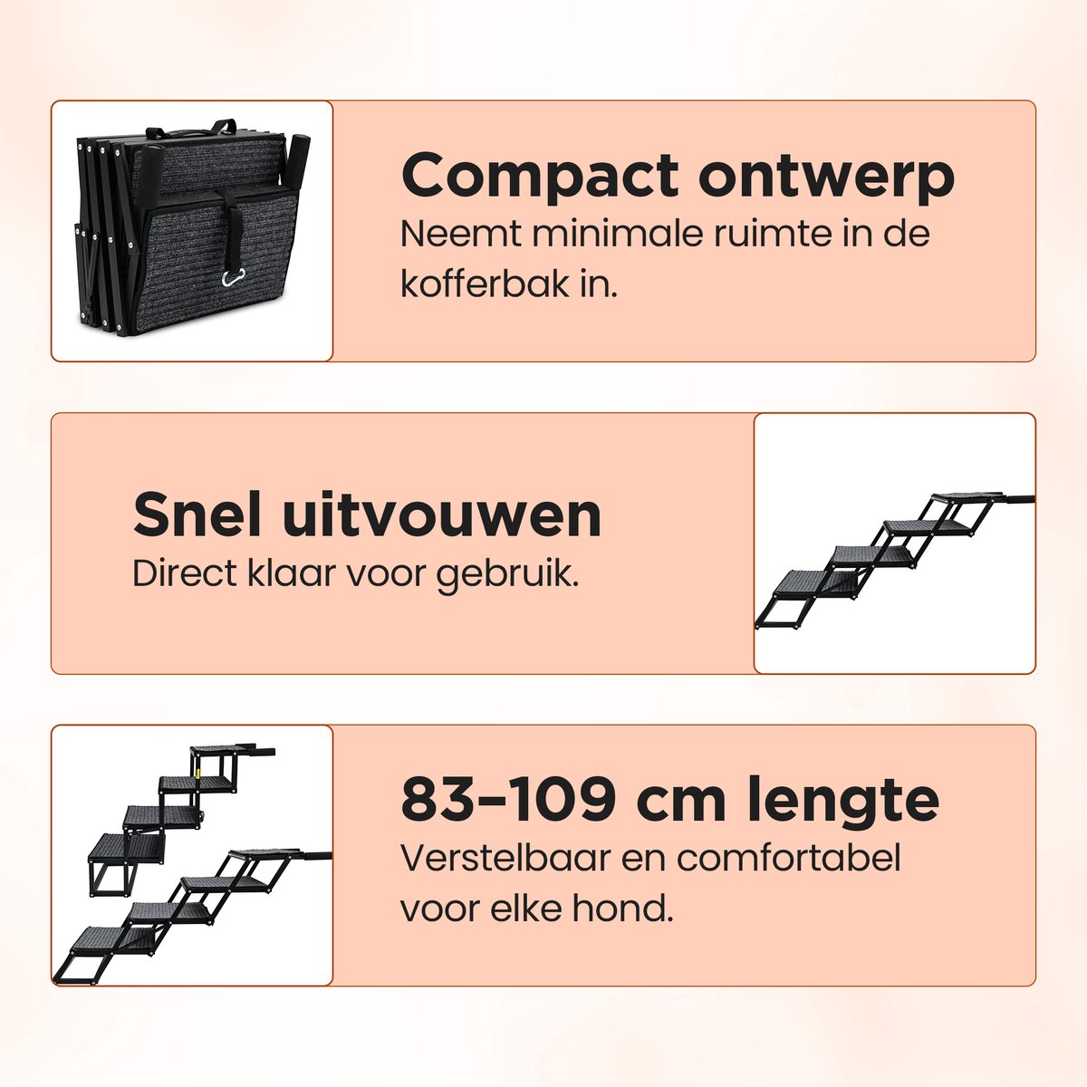 Furley's Opvouwbare Hondenloopplank – Inklapbare Hondentrap & Loopplank voor Auto – Antislip & Veilig – Aluminium – 160 cm – 70 kg Draagkracht – Voor Grote & Kleine Honden