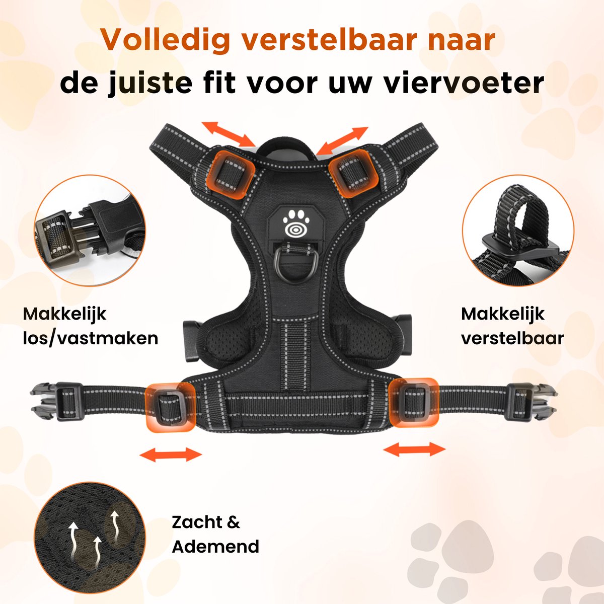 Furley’s Hondenharnas - Maat M – Hondentuig - Hondentuigje – USB Oplaadbaar – Y Tuig Hond – Harnas Hond - Anti Trek Tuig Hond - Reflecterend – Geschikt voor Medium & Grote Honden