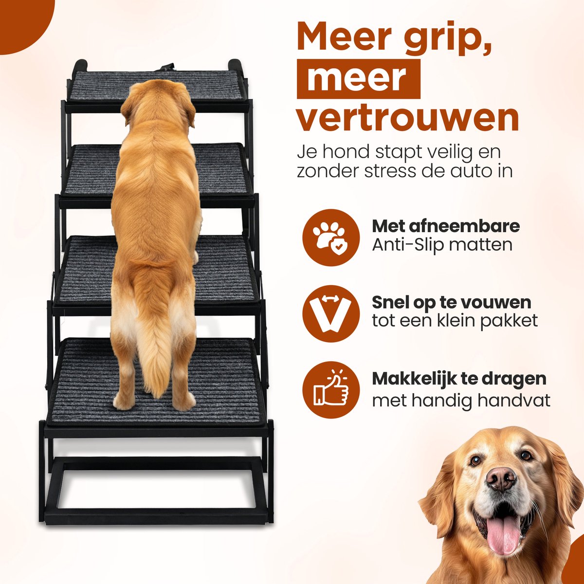Furley's Opvouwbare Hondenloopplank – Inklapbare Hondentrap & Loopplank voor Auto – Antislip & Veilig – Aluminium – 160 cm – 70 kg Draagkracht – Voor Grote & Kleine Honden
