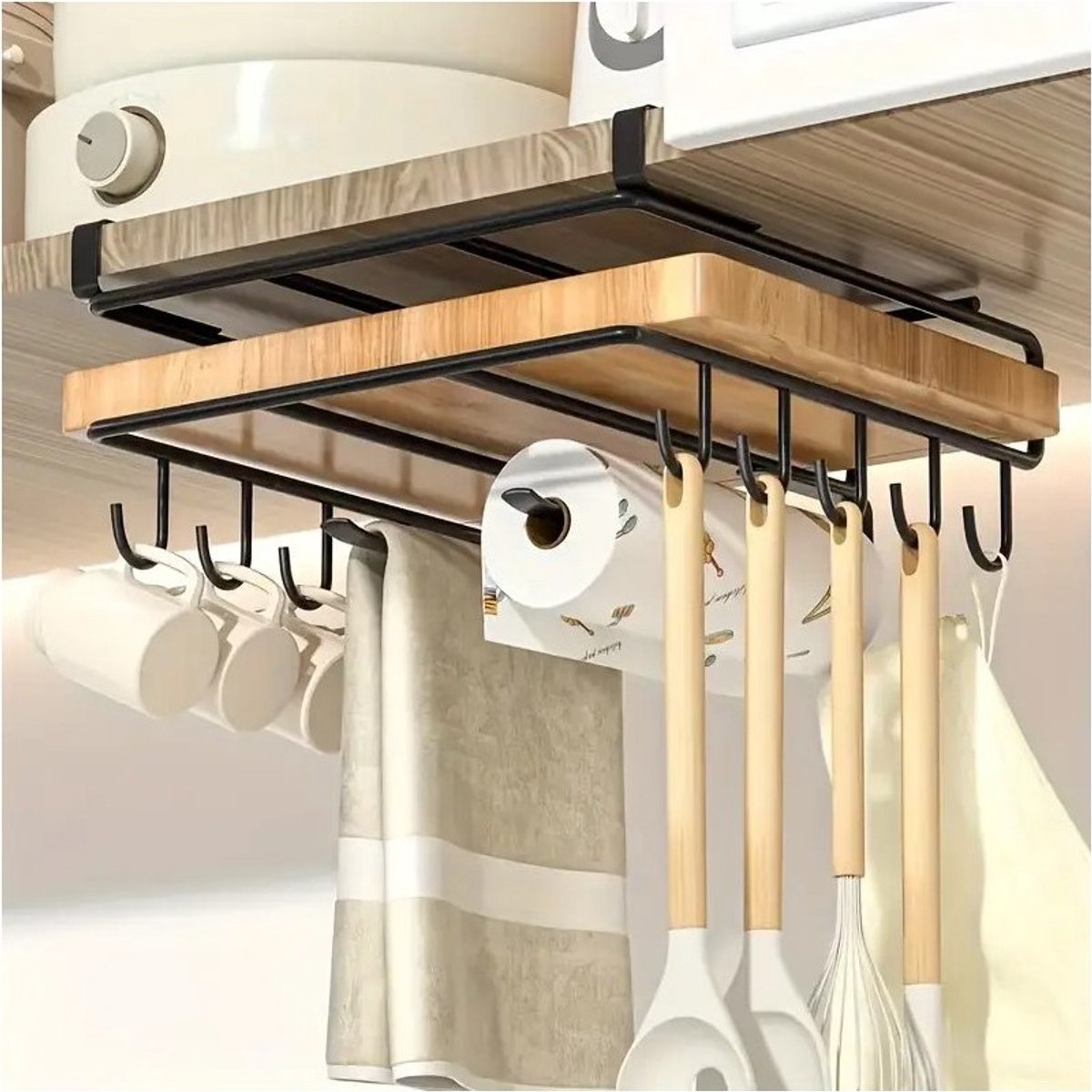 Hauskraft Ophangbeugel met Haken voor Kast - Snijplank Plank Houder - Keukenorganizer - Zwart