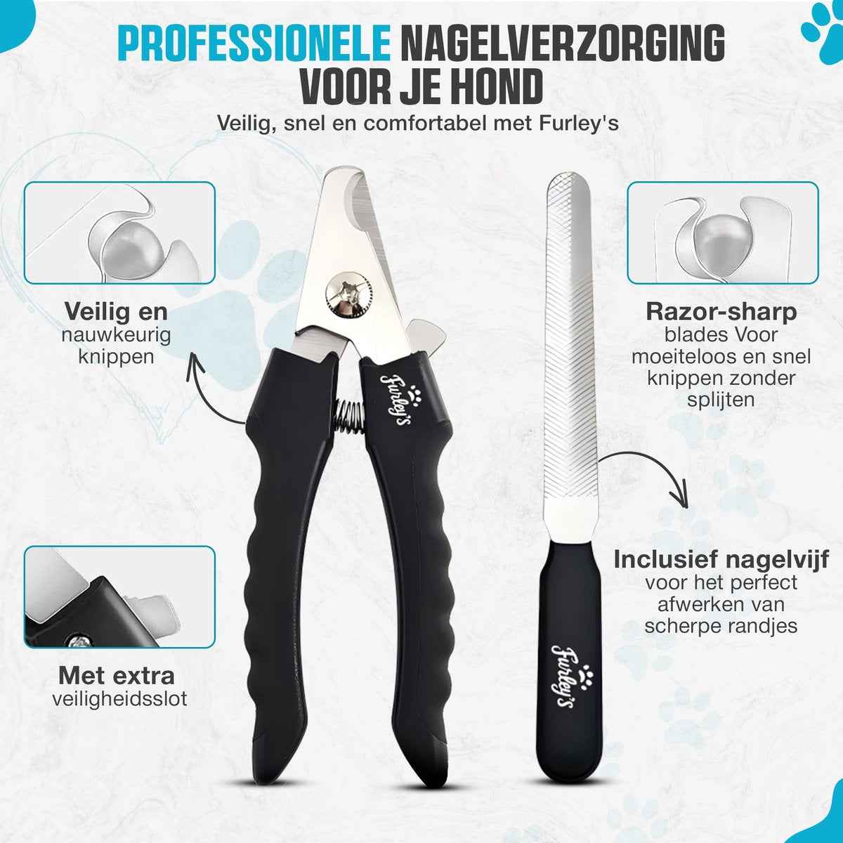Furley’s Professionele Nagelknipper & Nagelvijl voor Honden, Katten & Huisdieren – RVS – Veiligheidsslot – Antislip – Voor Klein & Middelgroot – Veilig & Comfortabel