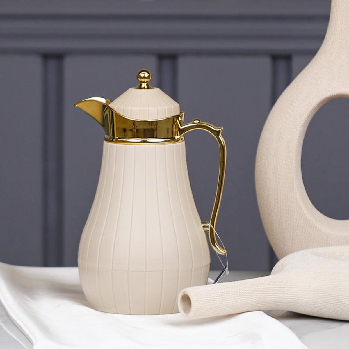 Kadirelli Thermoskan Set van 2 - 1L + 1L - Beige/Goud - RVS Inox - Themosfles