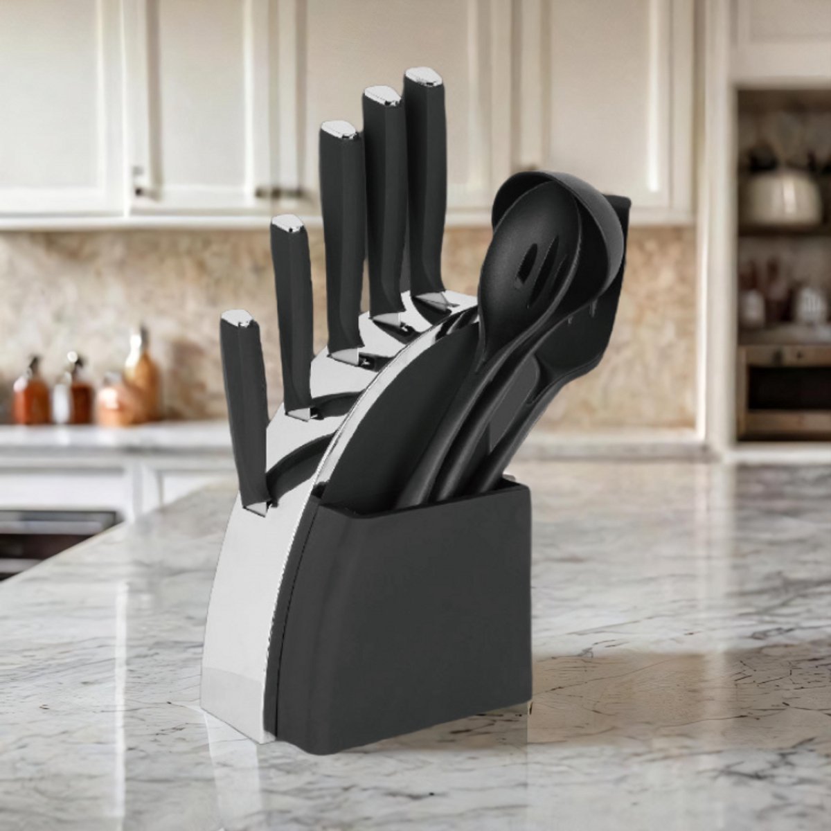 Maître Traiteur Messerset & Küchenutensilien-Set - 9-teilig - Schwarz/Silber