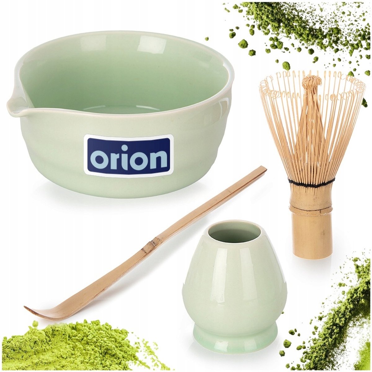 Orion Luxus-Matcha-Set – 4-teilig – Matcha-Besen (Keramik und Bambus) – Halter – Löffel – Matcha-Tee