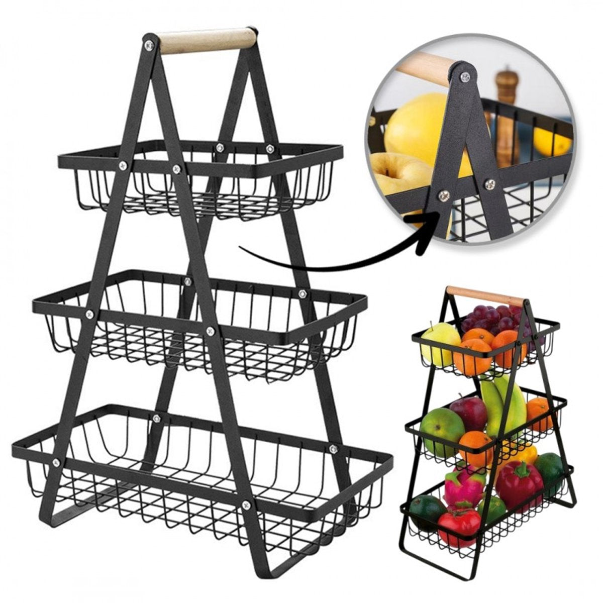 Hauskraft Etagère - 3 Laags - Zwart - Fruitmand - Metaal - Etagère - Decoratie Schaal - Fruitschaal