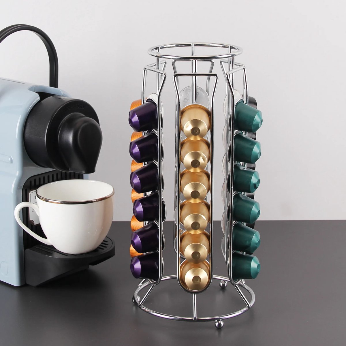 Cheffinger - Nespresso Capsulehouder - 36 Cups - Cuphouder - Koffiecups Houder - Zilver