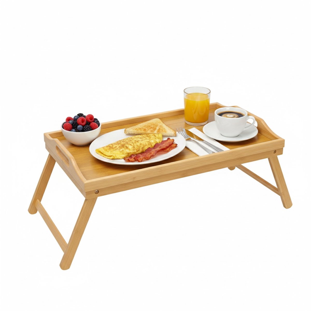 Cheffinger Serving Tray - Bamboo - Folding Legs - Breakfast in Bed Tray