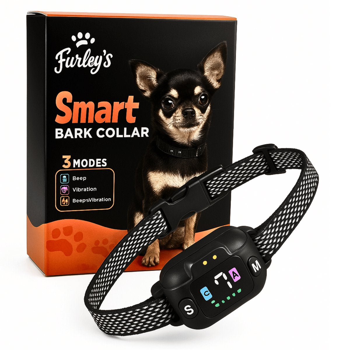 Furley’s Anti Blafband - Diervriendelijk – Zonder Schok – 7 Gevoeligheidsniveaus – 3 Modi: Geluid, Trilling & Combinatie – Slimme Blafdetectie – Weersbestendig & Magnetisch Oplaadbaar