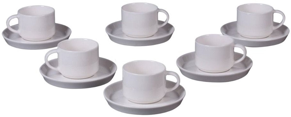 Bricard Porselein - Lunel Espresso Set - 90ml - Set van 12 - Wit - Turkse Koffie Kopjes met Schoteltjes