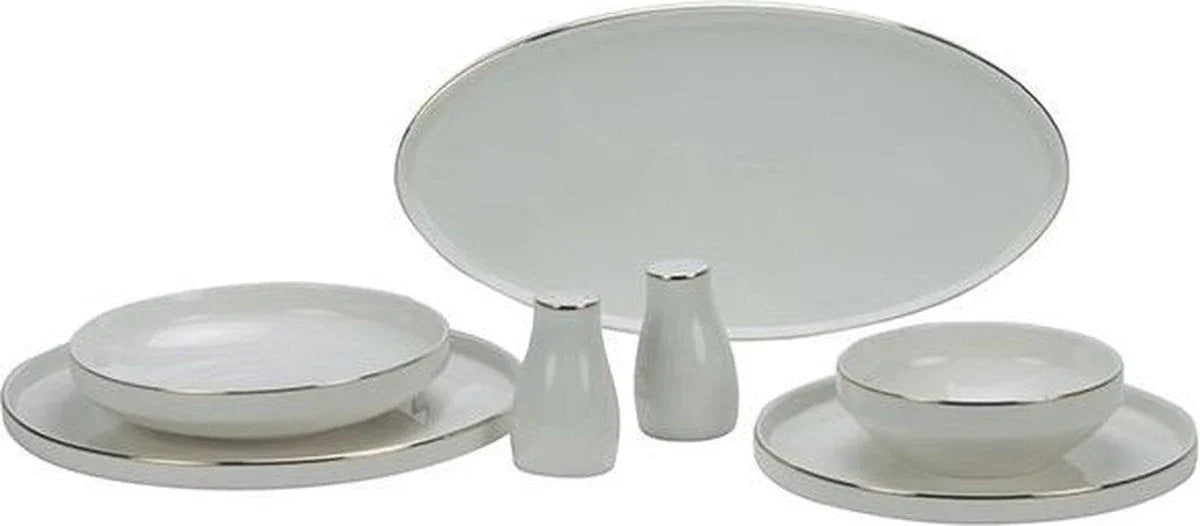 Bricard Lunel - Porseleinen Serviesset/Dinerset – 27-Delig – 6 Persoons – Wit/Goud