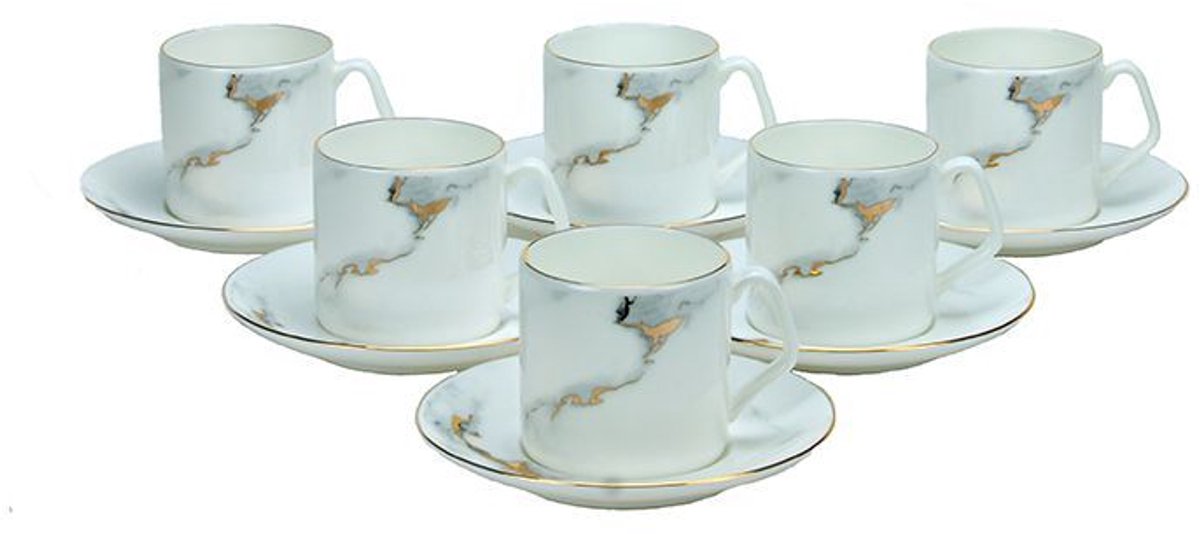 Bricard Drancy Koffieset - 12-delig - Wit/Marmer - Koffie Kopjes en Schoteltjes