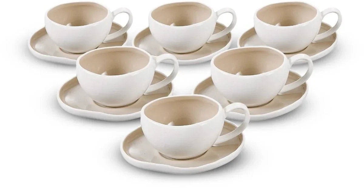 Bricard Barles Espresso-Set - 12-teilig Weiß/Taupe - 125 ml - Porzellan - Kaffeetassen