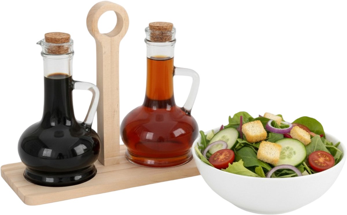 Cheffinger Oil and Vinegar Set Incl. Holder - Bamboo