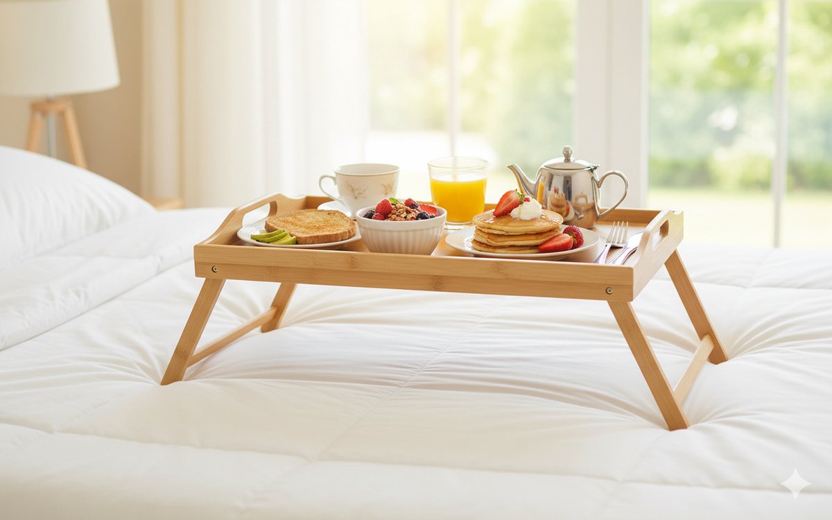 Cheffinger Serving Tray - Bamboo - Folding Legs - Breakfast in Bed Tray