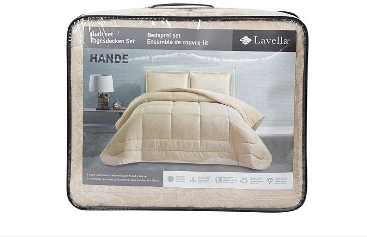 Lavella Hande Tagesdecken-Set 3-teilig - Beige - 260x240cm