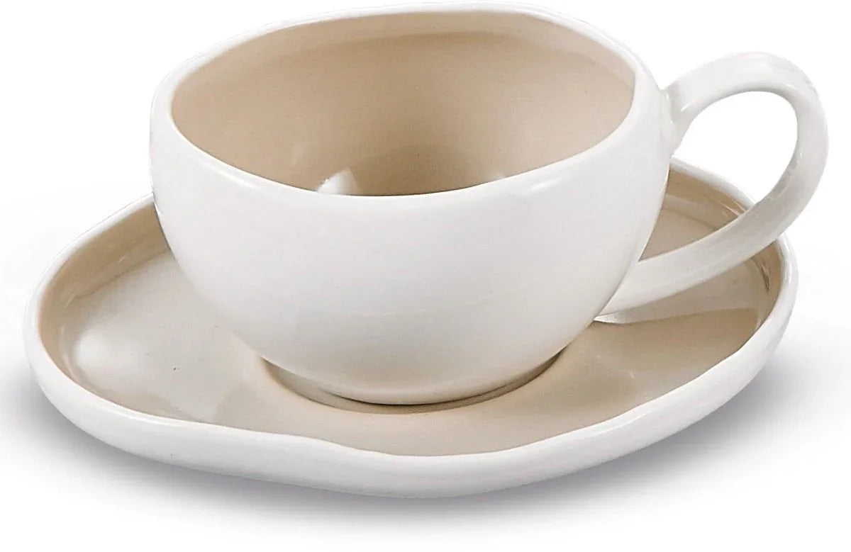Bricard Barles Koffieset - 12-delig - Wit/Taupe - 225ml - Porselein - Koffiekopjes