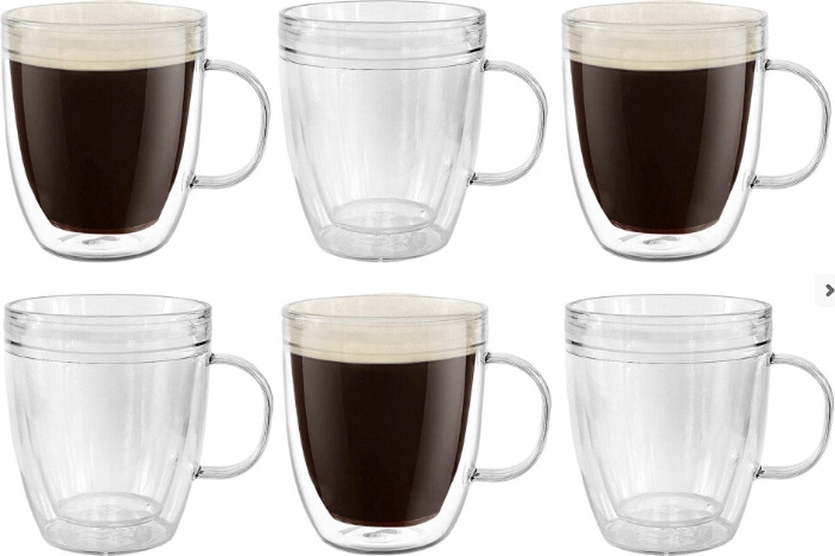 Bodum Bistro - Mokkenhouder met 6x Dubbelwandige Kunststof Glazen Mokken