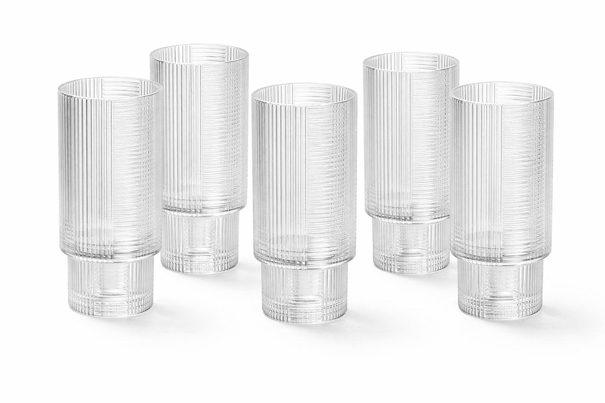 Glozini Eclat - Geribbelde Longdrinkglazen - 330ml - Stapelbaar - 6 Stuks - Matcha Glazen - Latte Glazen - Cocktail Glazen