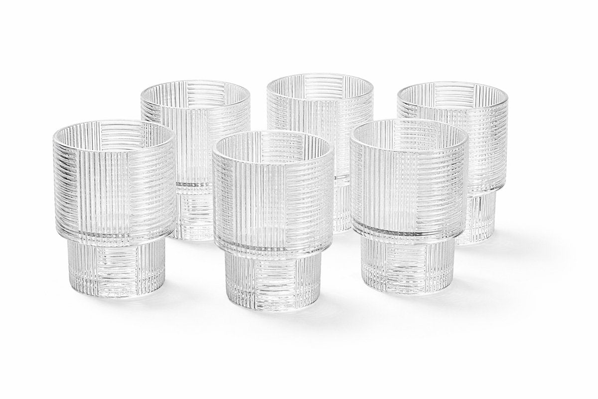 Glozini Eclat - Geribbelde Longdrinkglazen - 215ml - Stapelbaar - 6 Stuks - Matcha Glazen - Latte Glazen - Cocktail Glazen