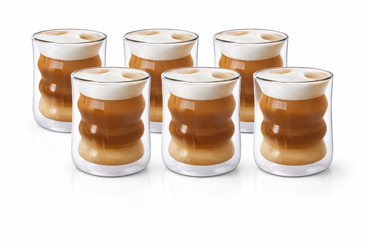 Glozini Dubbelwandige Wavy Bubbelglazen - 225ml - Set van 6 - Geribbelde Glazen - Bubble Glas - Esthetische Cocktailglazen