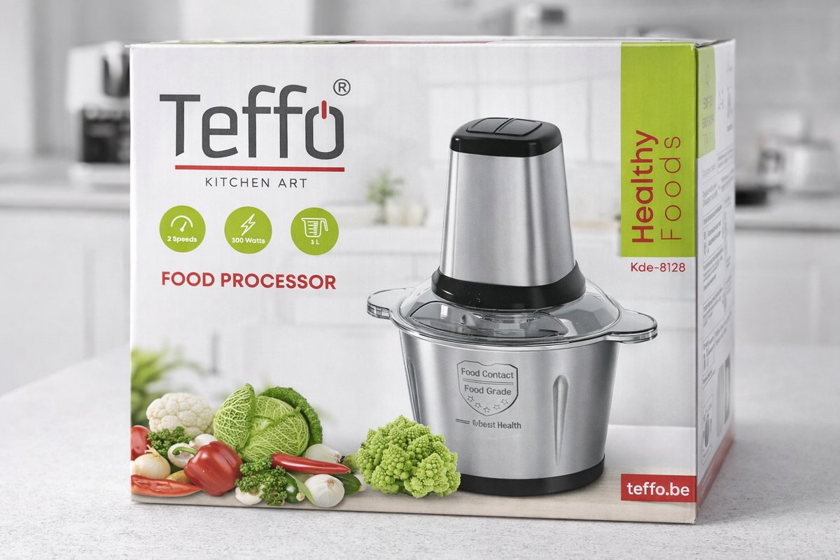 Teffo Hakmolen - 3L Kom - Food Chopper - Hakmolen Elektrisch - 300W - 2 Snelheden - RVS