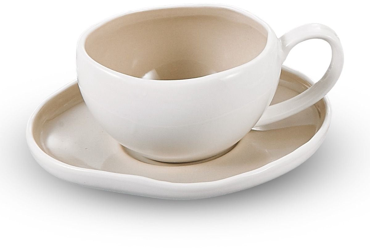 Bricard Barles Espressoset - 12-delig Wit/Taupe - 125ml - Porselein - Koffiekopjes