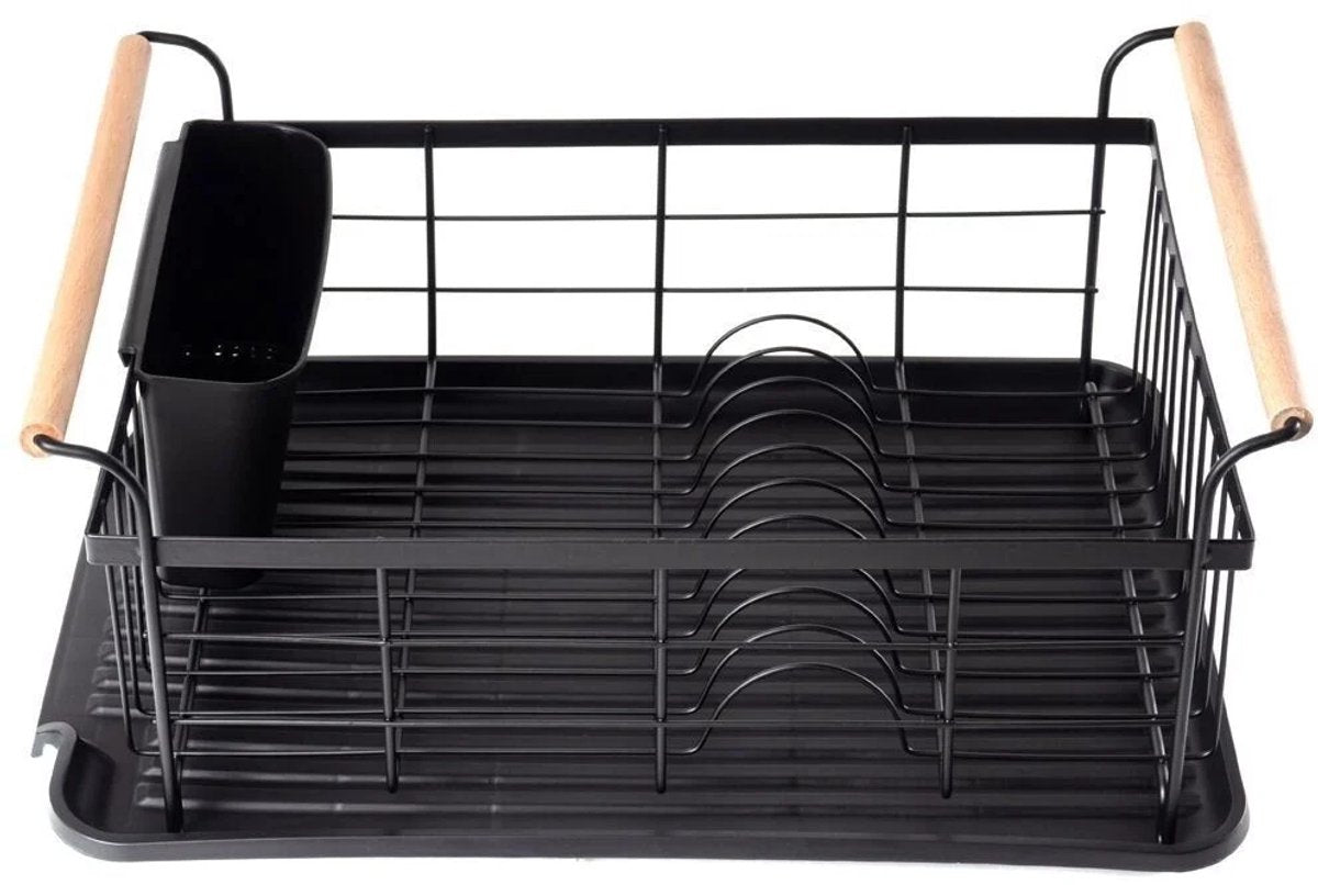 Kadirelli Dish Rack with Drip Tray - Black - Dish Drainer Drying Rack with Cutlery Basket