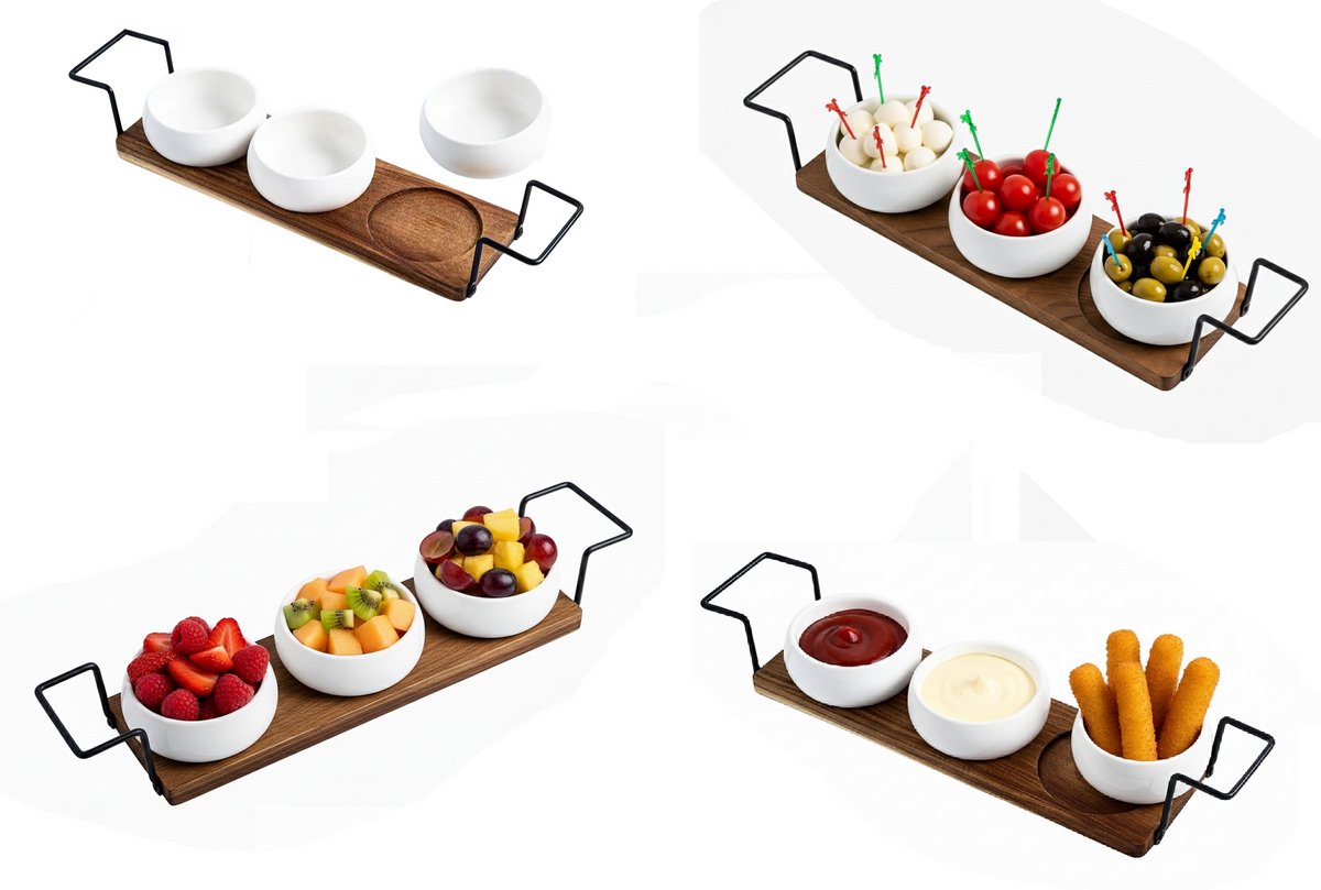 Cheffinger Snackschalen Set - 4-delig - Bamboe - Zwart