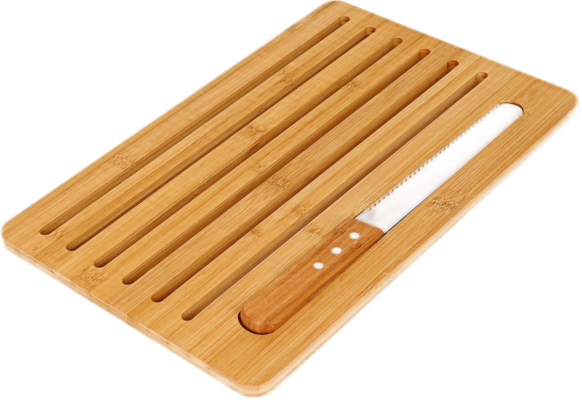 Cheffinger Brotschneidebrett inkl. Brotmesser - 41cm - Bambus