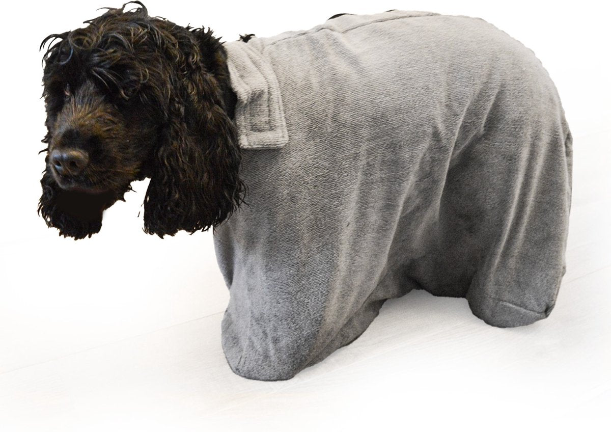 Royal Dry Doggybag S - Microvezel Hondendroogzak - Ruglengte 40 cm - Hondenbadjas - Honden handdoek - Grijs