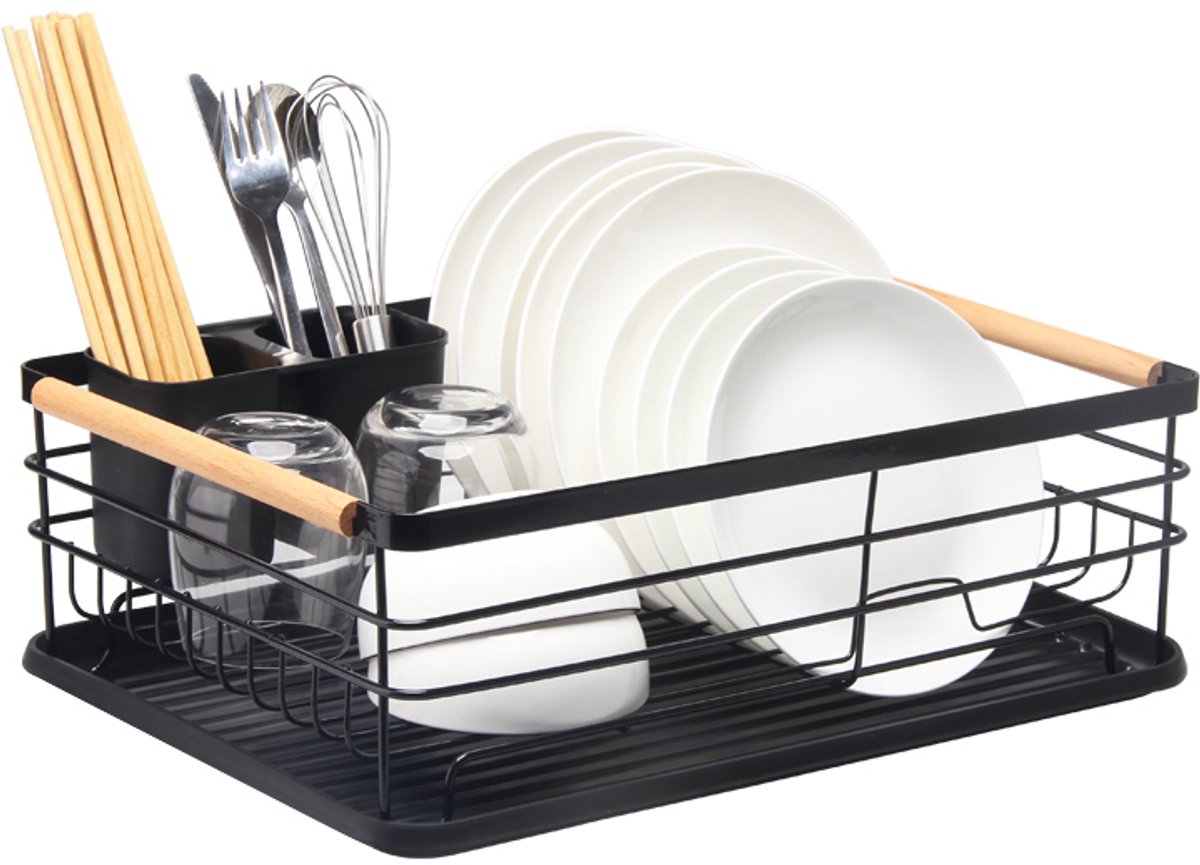 Cheffinger Afdruiprek met Lekbak - Zwart - Afwas Druiprek Droogrek Met Bestekmand