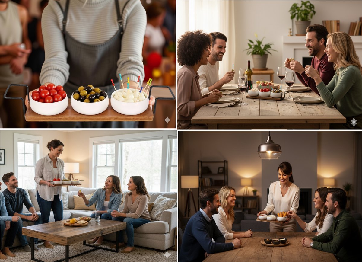Clever Snack Bowls Set - 4-piece - Bamboo - Black