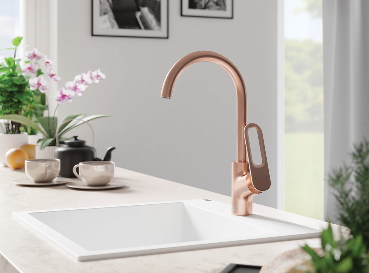 Laveo Tierra Wastafelmengkraan met U-uitloop – Roségoud Design met Joystickbediening