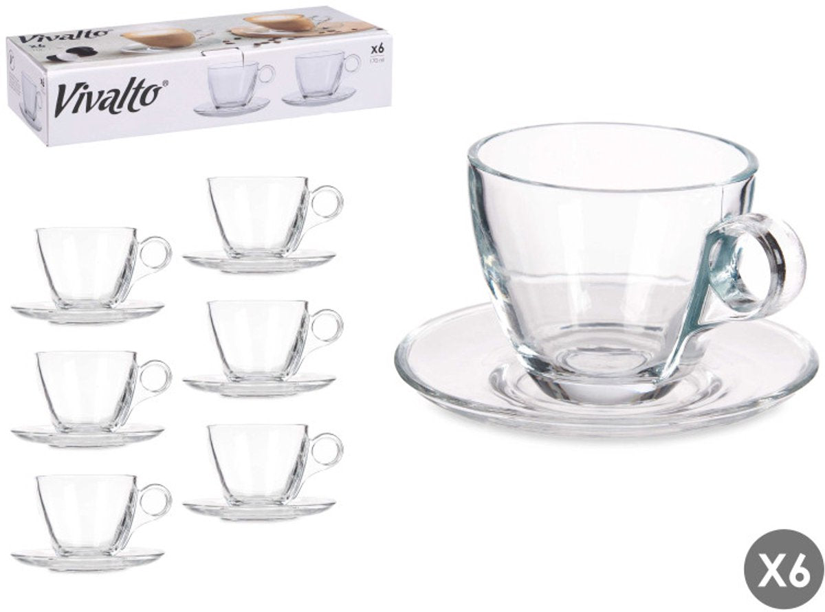 Vivalto Koffiemok met Schoteltje - Set van 6 - Glas - 170ml