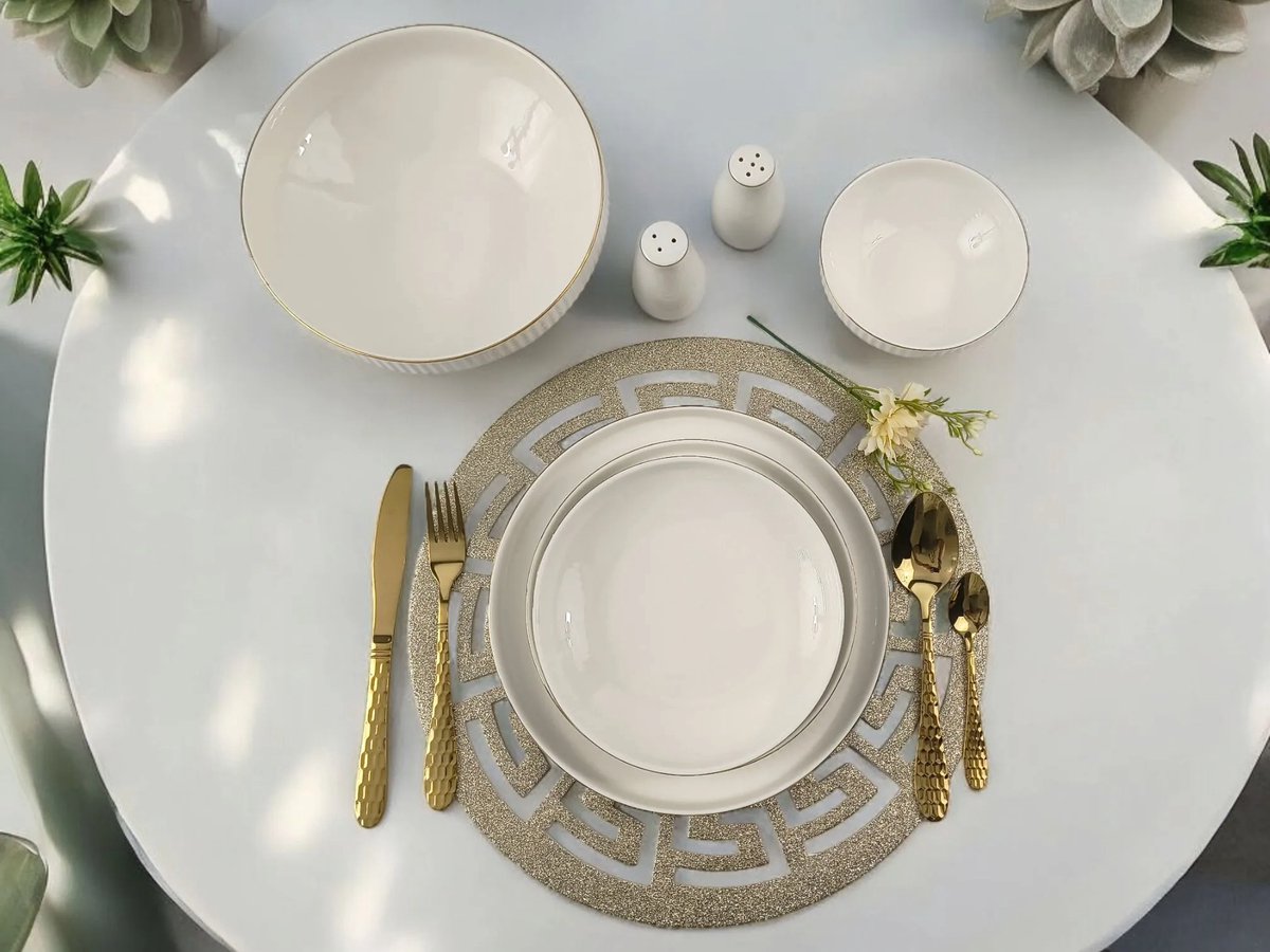 Almina Borneo - Porseleinen Serviesset - 27-delig - Wit/Goud - 6-Persoons - Dinerset