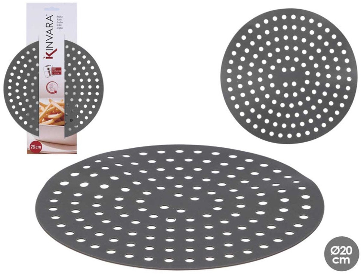 Kinvara Airfryer Bak Mat - Rond - 20cm - Set van 2 - Siliconen - Bakpapier Aifryer - Herbruikbaar - Anti Aanbakmat - Luchtfriteuse