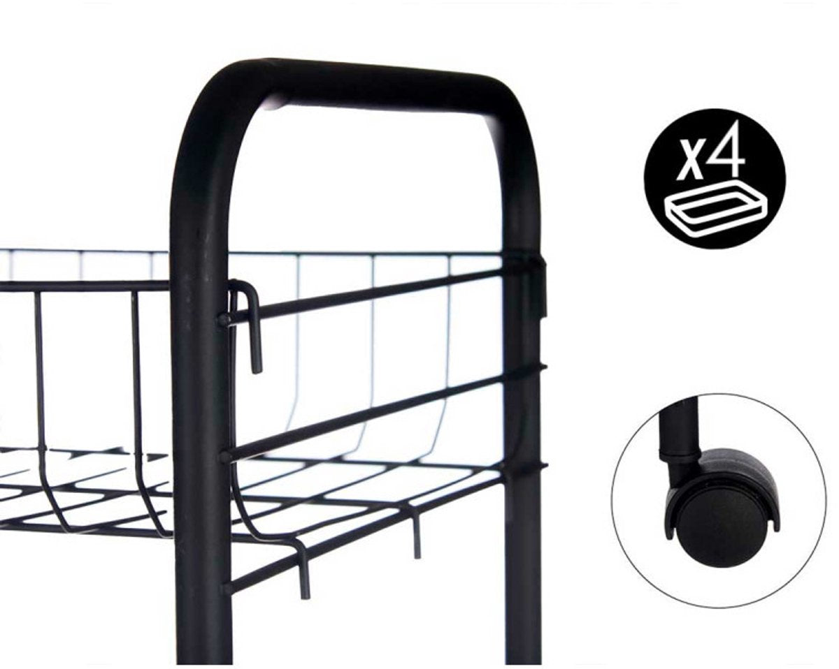 Kinvara Keukentrolley - 3-laags - Zwart Metaal - Met Wieltjes