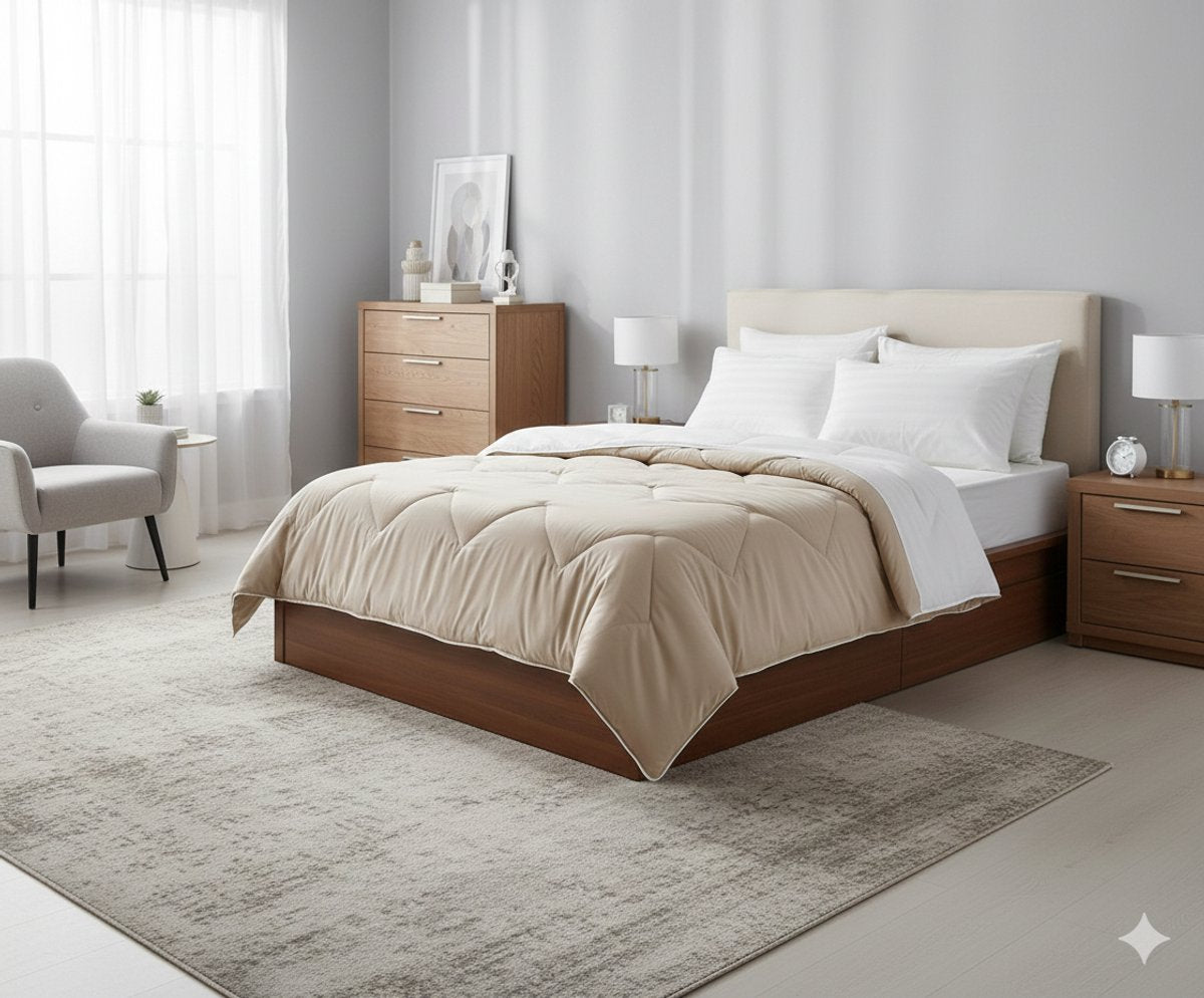 Dreamswan Dubbelzijdig Dekbed zonder Overtrek - 240x200cm - Taupe - Wasbaar Dekbed - Hoesloos Dekbed - Tweepersoons Dekbed