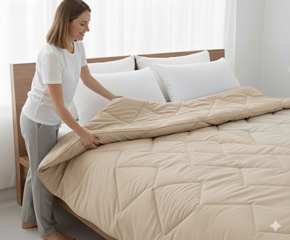 Dreamswan Dubbelzijdig Dekbed zonder Overtrek - 140x200cm - Taupe - Wasbaar Dekbed - Hoesloos Dekbed - Eenpersoons Dekbed