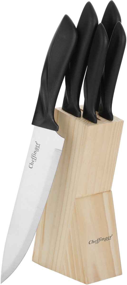 Cheffinger Messenset met Standaard - 6-delig - Hout/Zwart