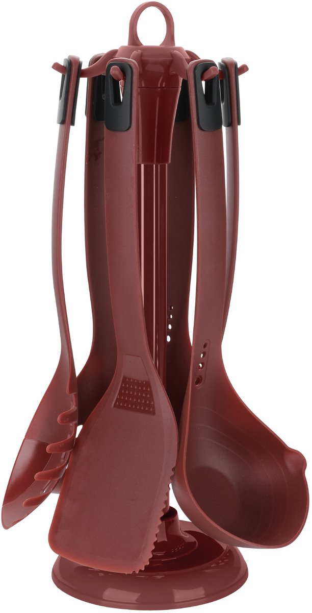 Cheffinger Keukengerei Set met Houder - 7-delig - Bordeaux Rood - Kookgerei Set