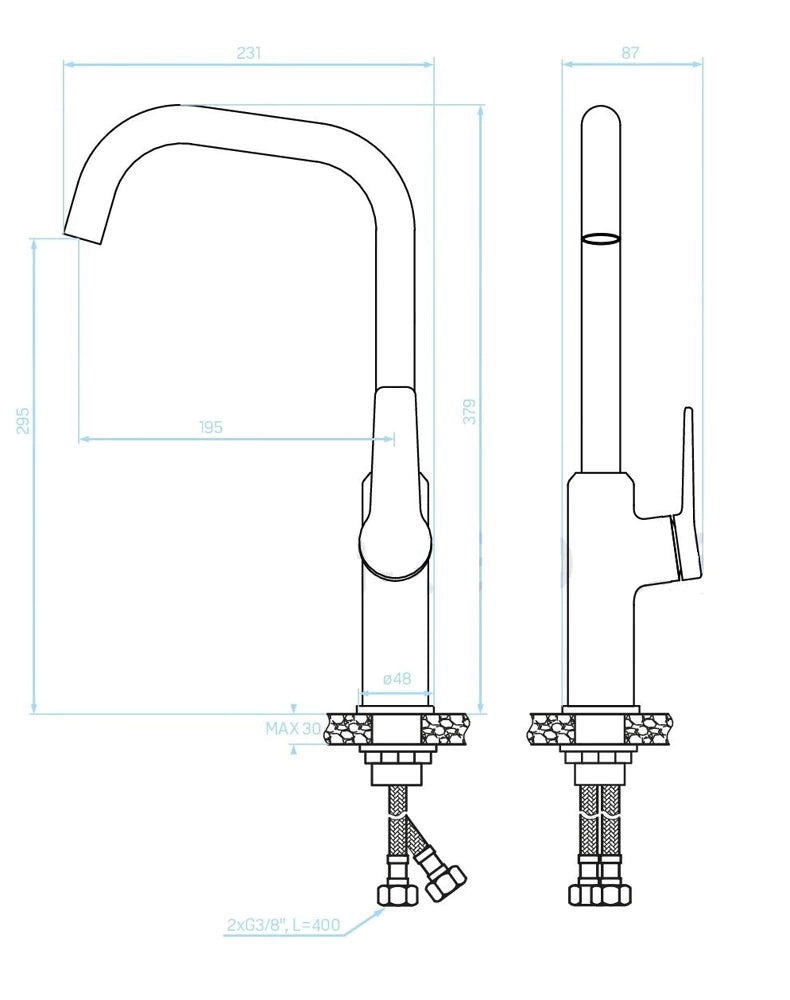 Kuchinox Keukenkraan L-uitloop 360° - Wit met Roségoud - Modern & Elegant Design