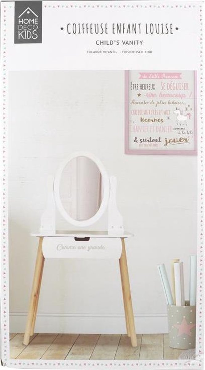 Home Deco Kids - Schminktisch aus Holz mit Spiegel - 109 cm hoch - Weiß - Schminktisch