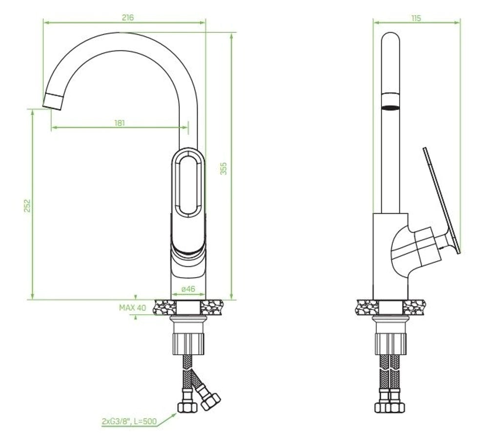 Laveo Tierra Wastafelmengkraan met U-uitloop - Koperkleurig Design met Joystickbediening