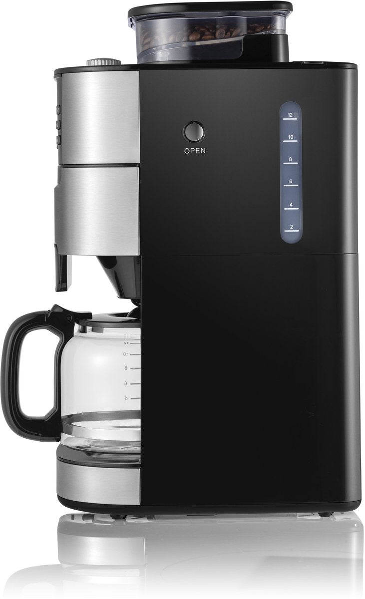 Arzum Brewtime Fresh Grind - Silver/Black - Filter coffee maker - Integrated coffee grinder - 1050W - 1.5 L