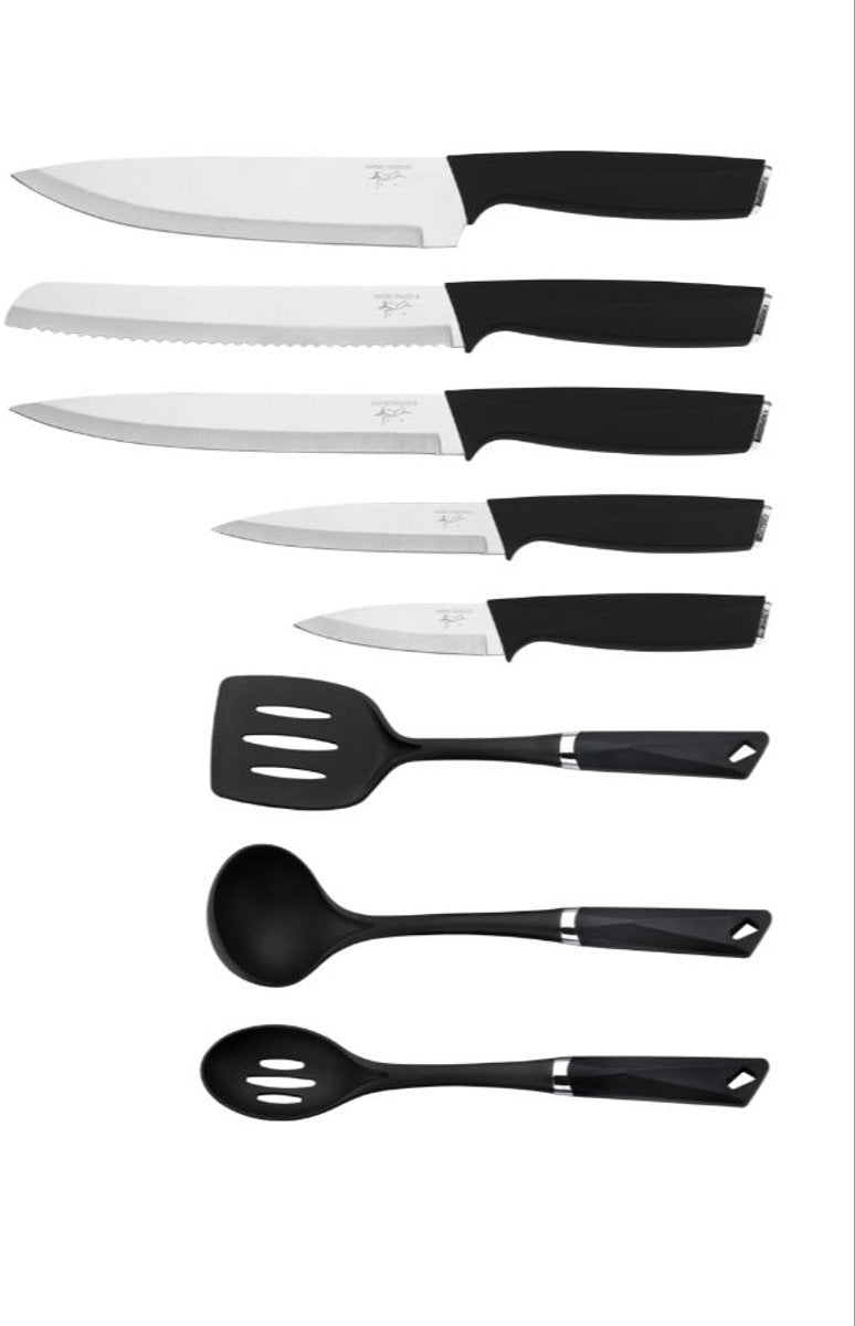 Maître Traiteur Knife Set & Kitchen Utensil Set - 9-piece - Black/Silver
