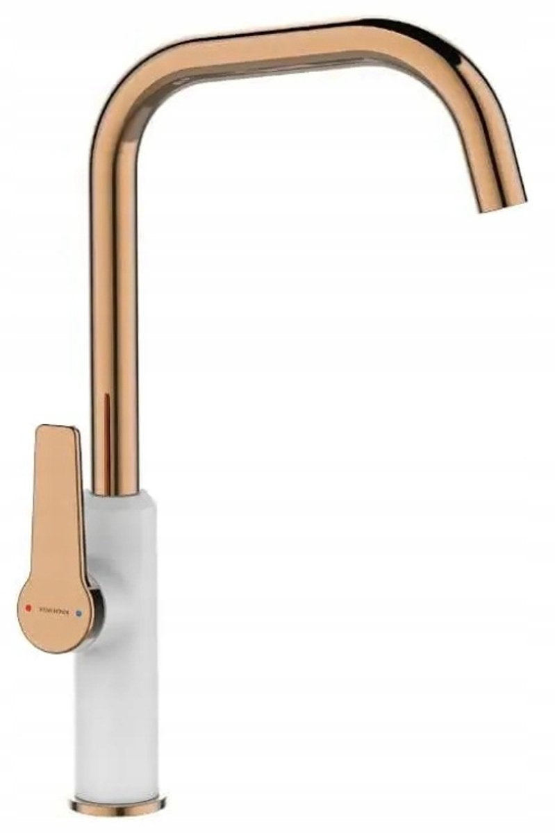 Kuchinox Keukenkraan L-uitloop 360° - Wit met Roségoud - Modern & Elegant Design