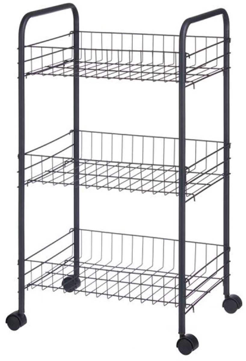 Kinvara Keukentrolley - 3-laags - Zwart Metaal - Met Wieltjes