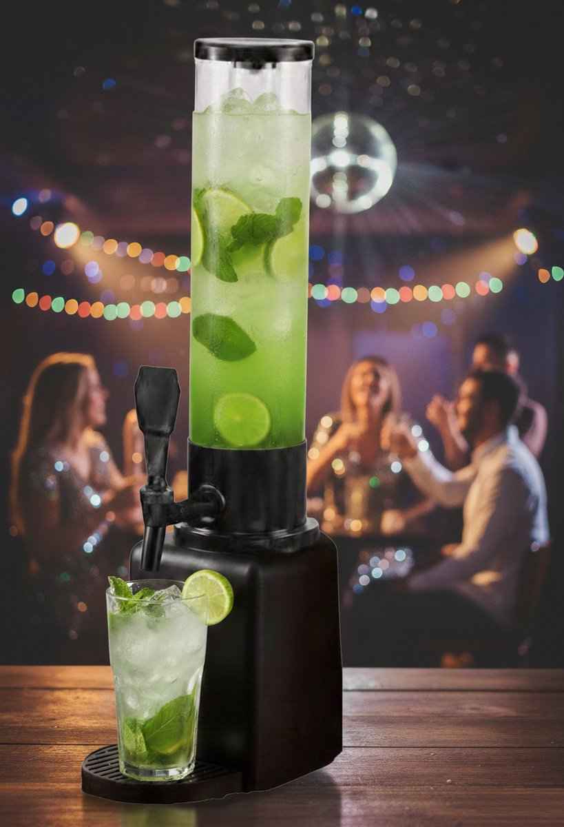 Cheffinger Drankdispenser met IJsblokjesreservoir en Tapkraan - 3L - Voor Frisdrank, Water, Sap en Cocktails - Perfect voor Feestjes en BBQ’s
